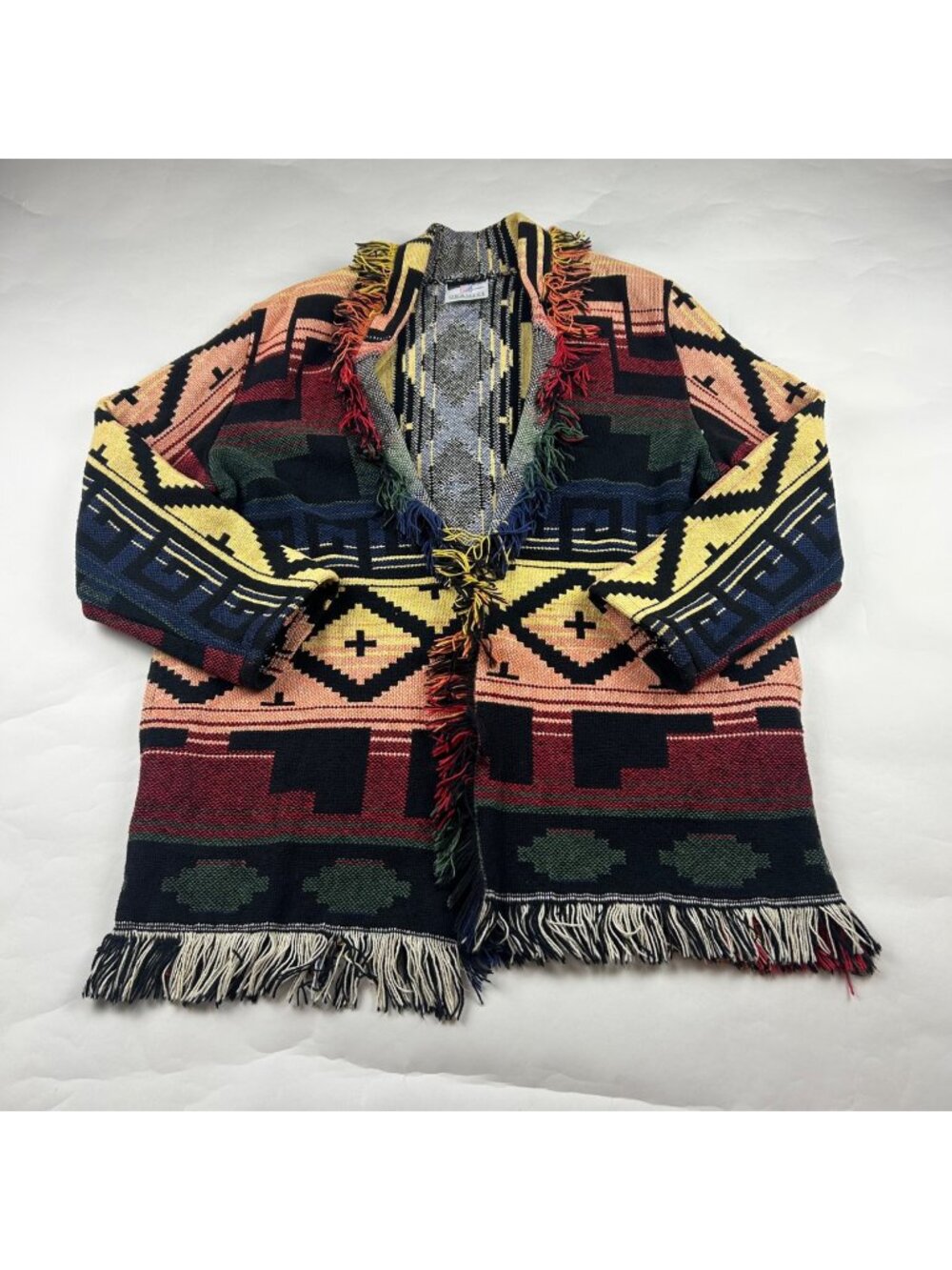 Granite Vintage Southwest Fringe Front Blanket Coat FITS L/XL